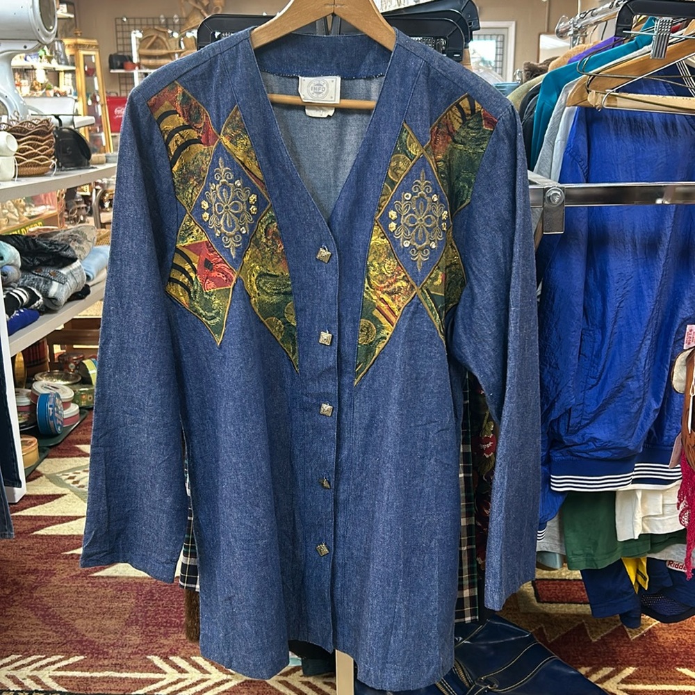 Vintage Western Boho Jean Patchwork Shirt